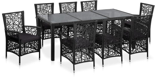 9-Piece Garden Dining Set Polyrattan Black 44086 44086 - Garden Furniture - Main image