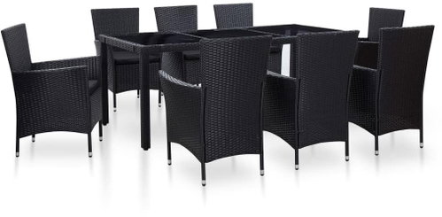9-piece garden dining set polyratt black 45976 45976 - Garden Furniture - Main image