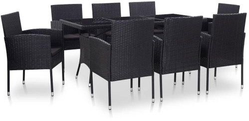 9-piece garden dining set polyratt black 46404 46404 - Garden Furniture - Main image