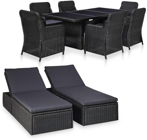 9-piece Garden Dining Set Polyrattan Black 46546 46546 - Garden Furniture - Main image