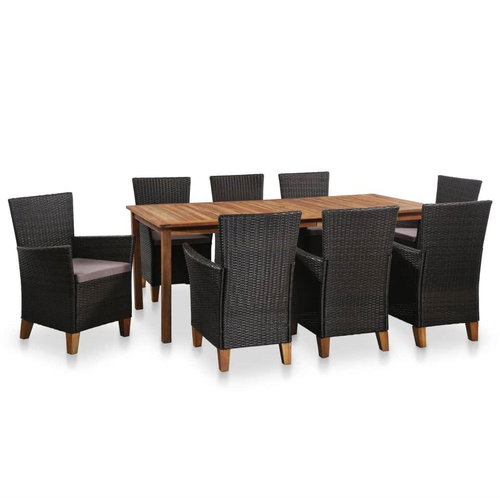 9-piece Garden Dining Set Polyrattan Brown and Grey 44098 44098 - Garden Furniture - Main image