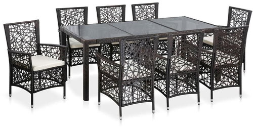 9-piece Garden Dining Set Polyrattan Brown 44082 44082 - Garden Furniture - Main image