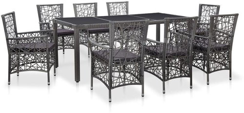 9-piece garden dining set polyratan gray 45992 45992 - Garden Furniture - Main image