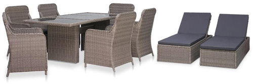 9-piece Garden Dining Set with Loungers Brown Polyrattan 44138 44138 - Garden Furniture - Main image