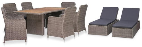 9-piece Garden Dining Set with Loungers Brown Polyrattan 44142 44142 - Garden Furniture - Main image