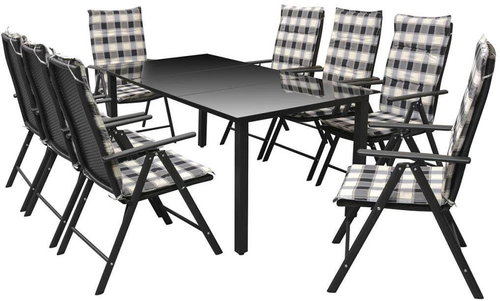 9-piece garden dining set with cushions aluminum black 42780 42780 - Garden Furniture - Main image