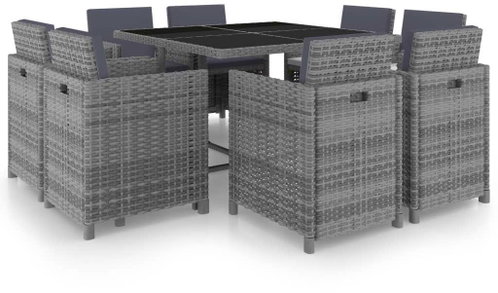 9-piece garden dining set with cushions anthracite polyrate 46375 46375 - Garden Furniture - Main image