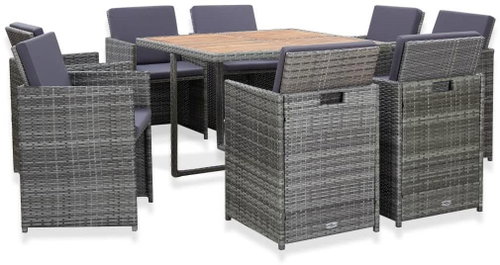 9-piece garden dining set with cushions anthracite polyrate 46377 46377 - Garden Furniture - Main image