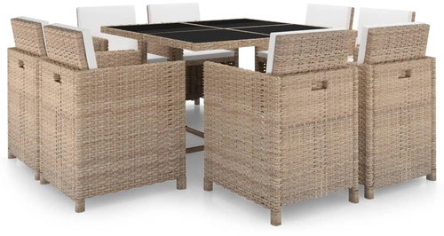 9-piece garden dining set with cushions polyrattan beige 42545 42545 - Garden Furniture - Main image