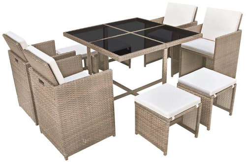 9-piece garden dining set with cushions polyrattan beige 42556 42556 - Garden Furniture - Main image