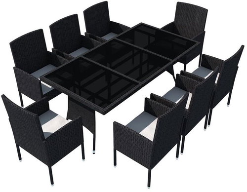 9-piece garden dining set with black polyrattan cushions 42538 42538 - Garden Furniture - Main image