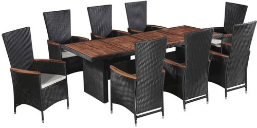 9-piece Garden Dining Set with Black Cushions Polyrattan 43938 43938 - Garden Furniture - Main image