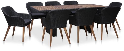 9-piece Garden Dining Set with Cushions Polyrattan Black 44152 44152 - Garden Furniture - Main image