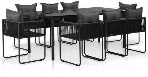 9-piece garden dining set with black polyrattan cushions 44437 44437 - Garden Furniture - Main image