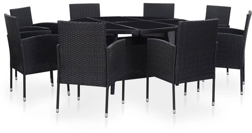 9-piece Garden Dining Set with Cushions Polyrattan Black 46406 46406 - Garden Furniture - Main image