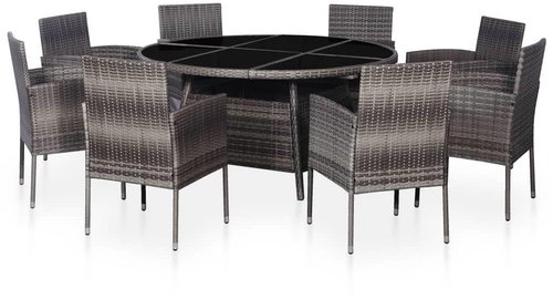 9-piece garden dining set with polyratan cushions gray 43917 43917 - Garden Furniture - Main image