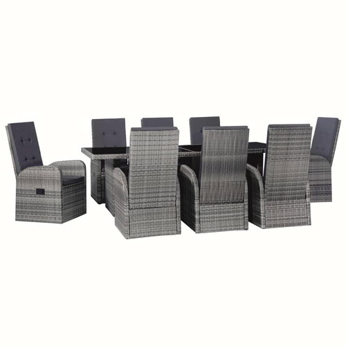 9-piece Garden Dining Set with Cushions, Grey, Polyrattan 43939 43939 - Garden Furniture - Main image