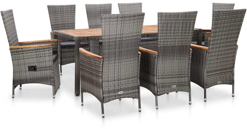 9-piece Garden Dining Set with Grey Pillows Polyrattan 46044 46044 - Garden Furniture - Main image