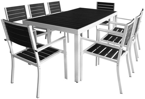 9-piece garden dining set with WPC table top aluminum black 42813 42813 - Garden Furniture - Main image