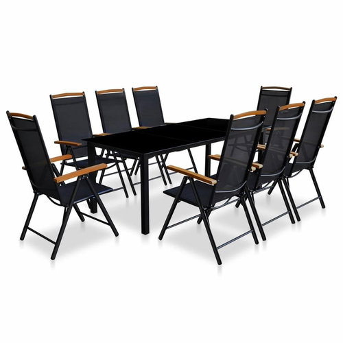 9-piece garden dining set with folding chairs aluminum black 41735 41735 - Garden Furniture - Main image