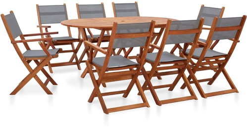 9-piece garden dining set gray solid eucalyptus and textile 278912 278912 - Garden Furniture - Main image