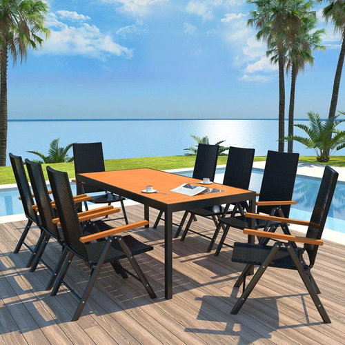 9-piece garden dining set WPC and polyrattan black 42783 42783 - Garden Furniture - Main image