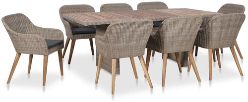 Garden Dining Set with Cushions 9 Pieces of Polyrattan 44155 44155 - Garden Furniture - Main image