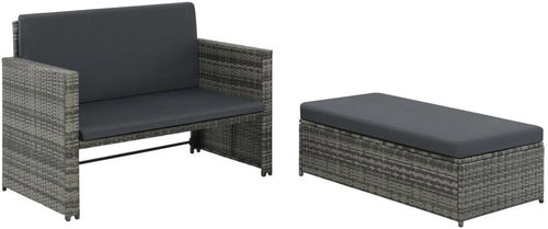 2-piece garden sofa with cushions polyrattan gray 44483 44483 - Garden Furniture - Main image