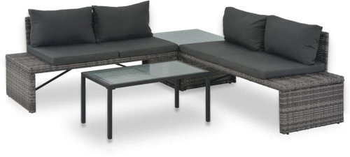 3-piece garden sofa with cushions polyrattan gray 44720 44720 - Garden Furniture - Main image