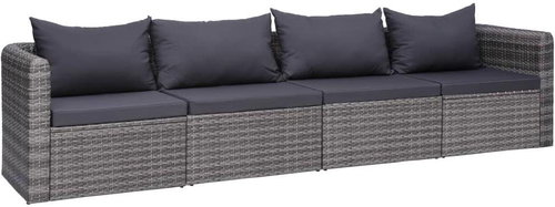 4-piece garden sofa with cushions gray polyrattan 44164 44164 - Garden Furniture - Main image