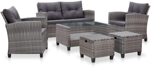 6-piece garden sofa with cushions PE rattan dark gray 46150 46150 - Garden Furniture - Main image
