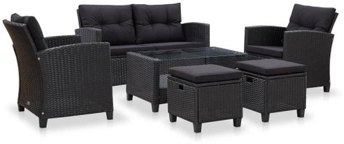 6-piece garden sofa with cushions polyratan black 46151 46151 - Garden Furniture - Main image