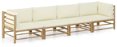 4dílná zahradní sedací souprava + krémově bílé podušky bambus 3058205 - Zahradní nábytek - Main image