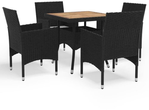 5dílný zahradní jídelní set černý polyratan a akáciové dřevo 3058322 - Zahradní nábytek - Main image