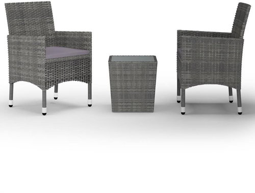 3dílný bistro set polyratan a tvrzené sklo šedý 3058359 - Zahradní nábytek - Main image