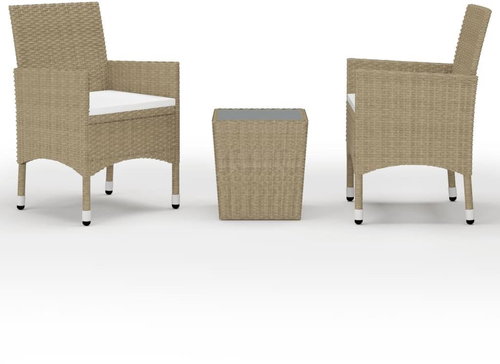 3dílný bistro set polyratan a tvrzené sklo béžový 3058360 - Zahradní nábytek - Main image