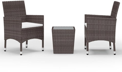 3dílný bistro set polyratan a tvrzené sklo hnědý 3058361 - Zahradní nábytek - Main image