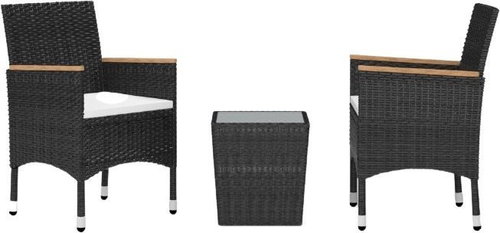 3dílný bistro set polyratan a tvrzené sklo černý 3058364 - Zahradní nábytek - Main image