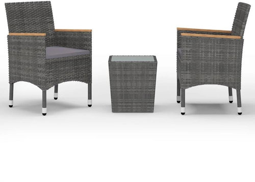 3dílný bistro set polyratan a tvrzené sklo šedý 3058365 - Zahradní nábytek - Main image