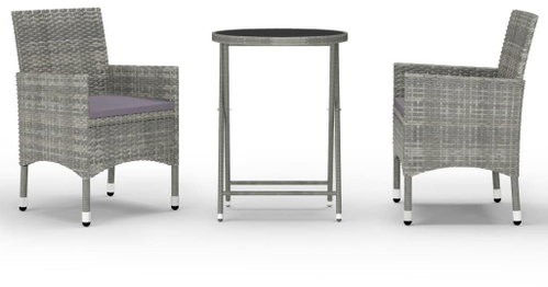 3dílný zahradní bistro set polyratan a tvrzené sklo šedý 3058379 - Zahradní nábytek - Main image