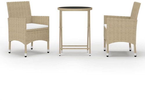 3dílný zahradní bistro set polyratan a tvrzené sklo béžový 3058380 - Zahradní nábytek - Main image