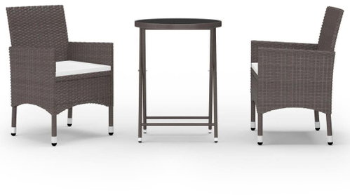 3dílný zahradní bistro set polyratan a tvrzené sklo hnědý 3058381 - Zahradní nábytek - Main image