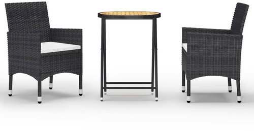 3dílný zahradní bistro set polyratan a akáciové dřevo černý 3058382 - Zahradní nábytek - Main image