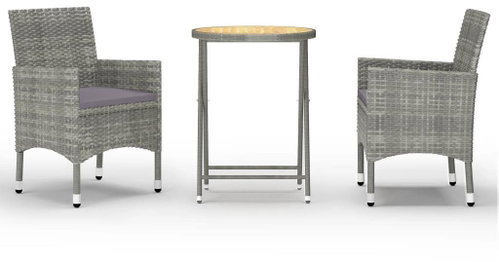 3dílný zahradní bistro set polyratan a akáciové dřevo šedý 3058383 - Zahradní nábytek - Main image