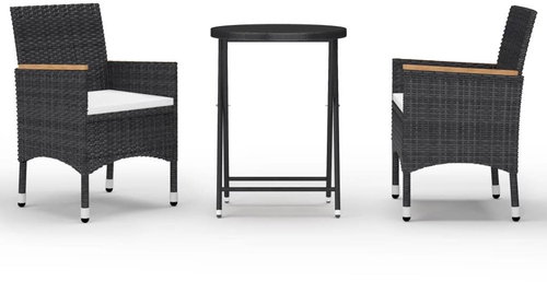 3dílný zahradní bistro set polyratan a tvrzené sklo černý 3058384 - Zahradní nábytek - Main image