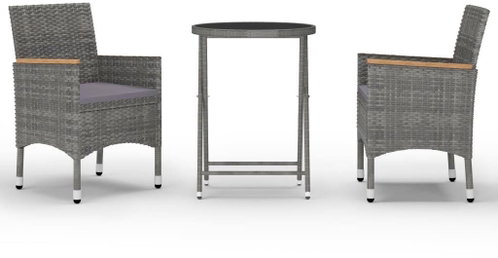 3dílný zahradní bistro set polyratan a tvrzené sklo šedý 3058385 - Zahradní nábytek - Main image