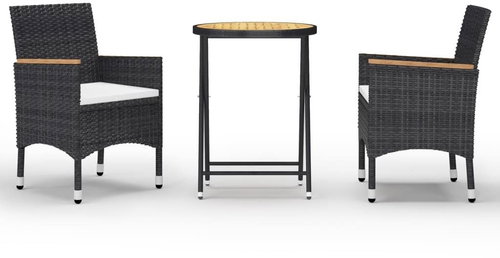 3dílný zahradní bistro set polyratan a akáciové dřevo černý  3058386 - Zahradní nábytek - Main image