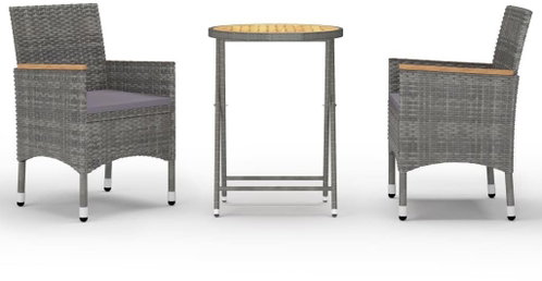 3dílný zahradní bistro set polyratan a akáciové dřevo šedý  3058387 - Zahradní nábytek - Main image