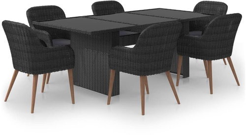 7dílný zahradní jídelní set polyratan černý 3059482 - Zahradní nábytek - Main image