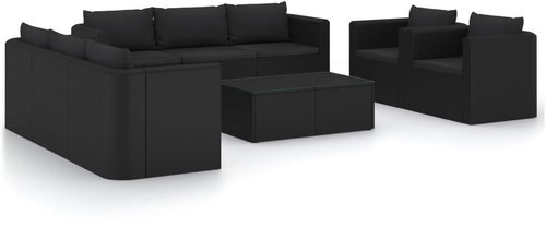 10dílná zahradní sedací souprava s poduškami polyratan černá 3059499 - Zahradní nábytek - Main image